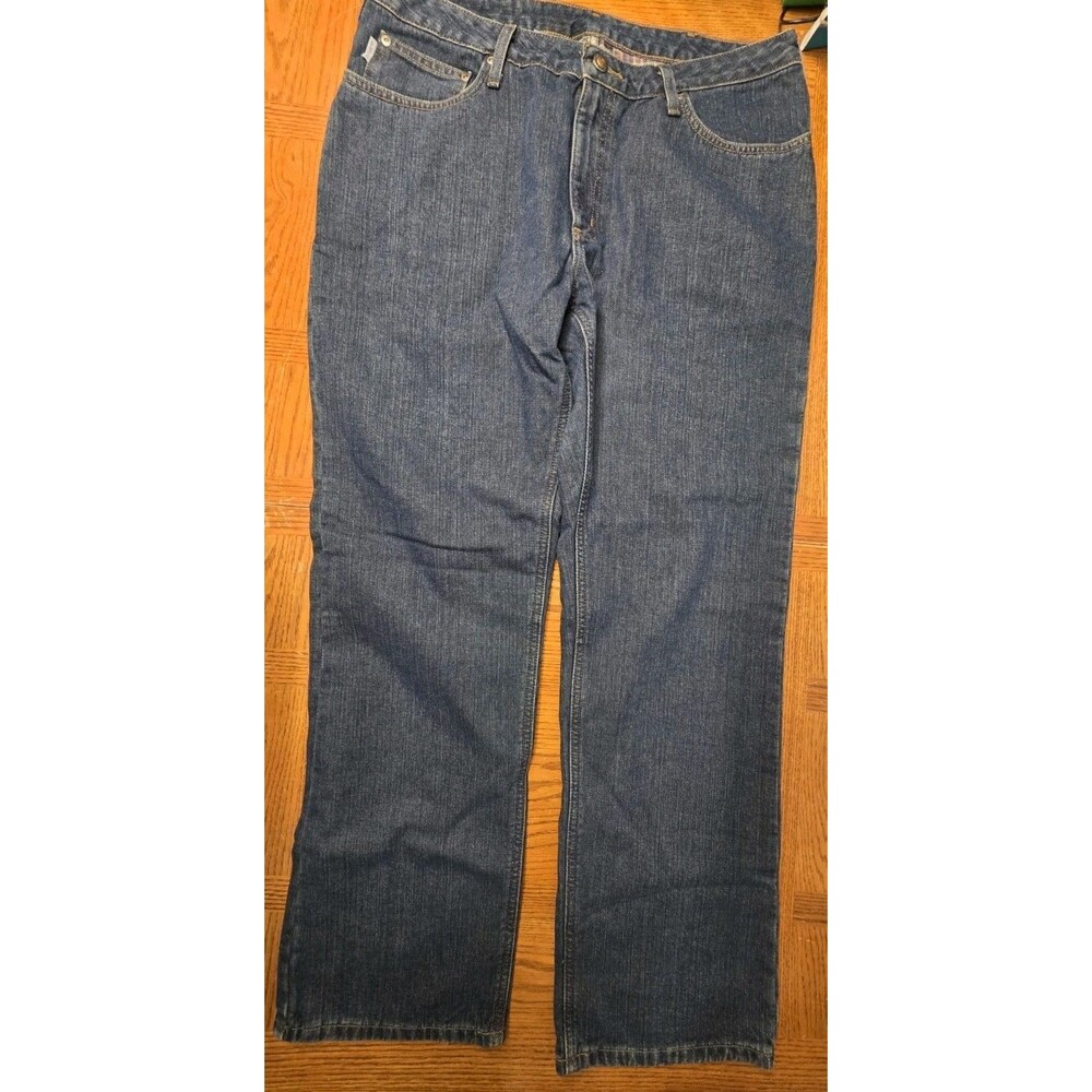 Carhartt Flannel Lined Blue Denim Jeans Women's Size 14 X 32 Relaxed Fit